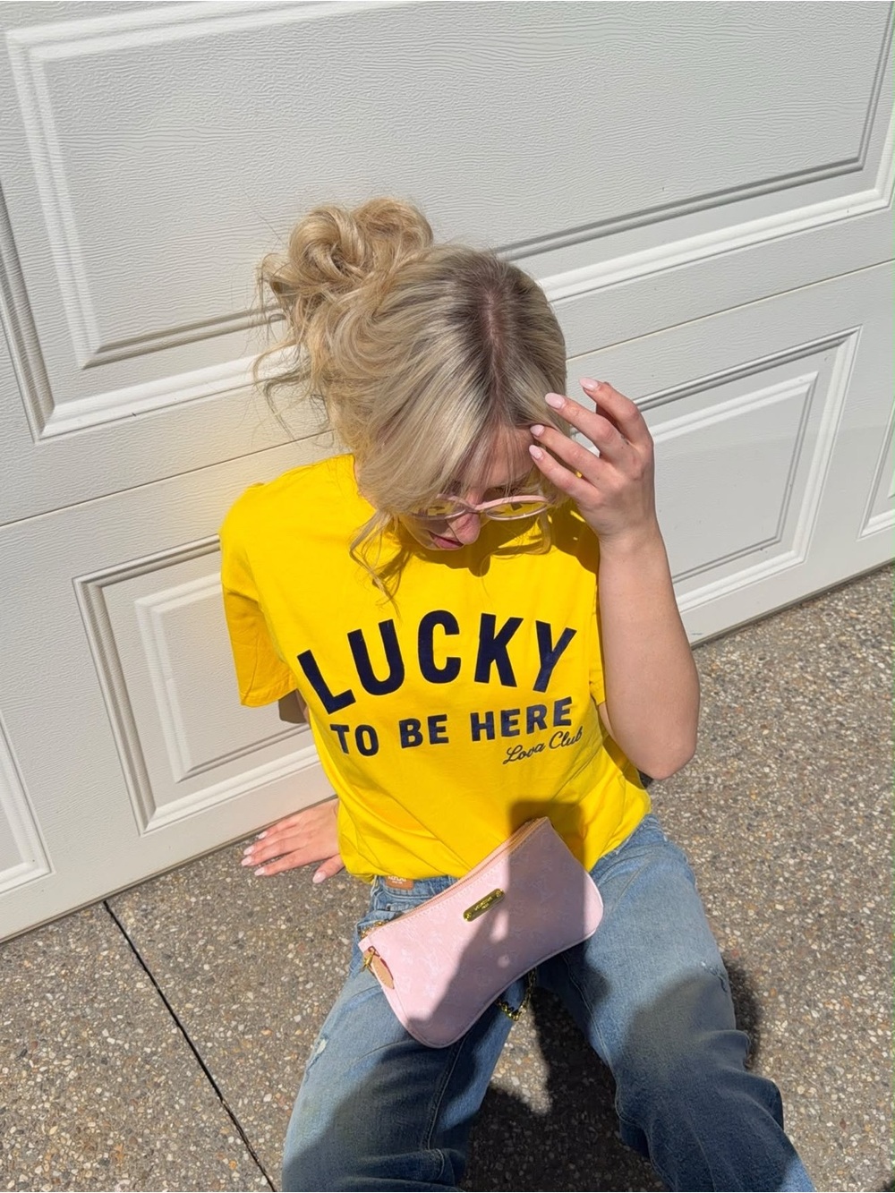 Yellow "Lucky To Be Here" Graphic Tee